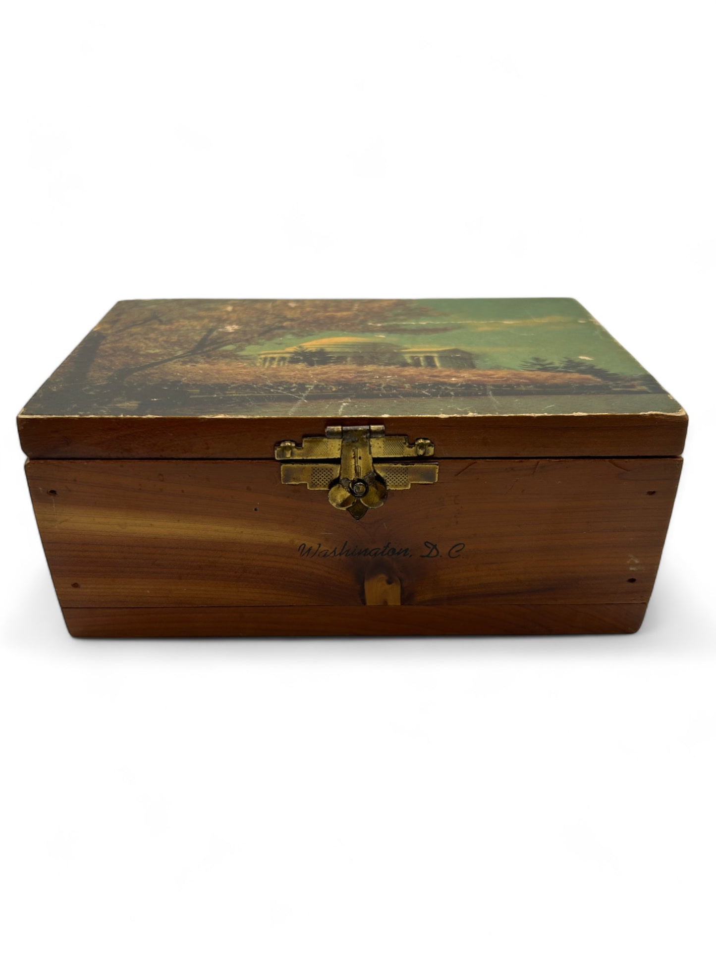 Vintage Wood Cedar Trinket Box Souvenir Washington