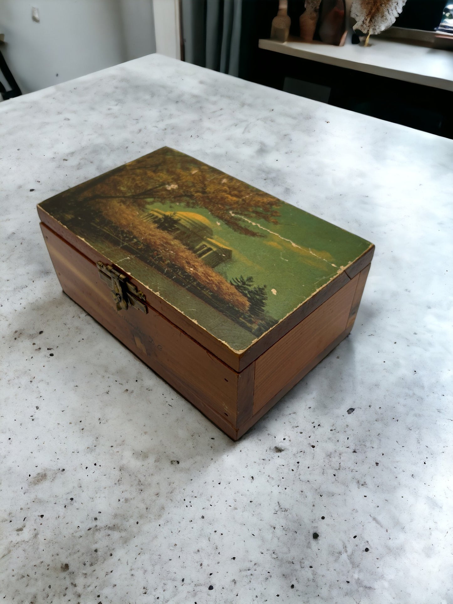 Vintage Wood Cedar Trinket Box Souvenir Washington