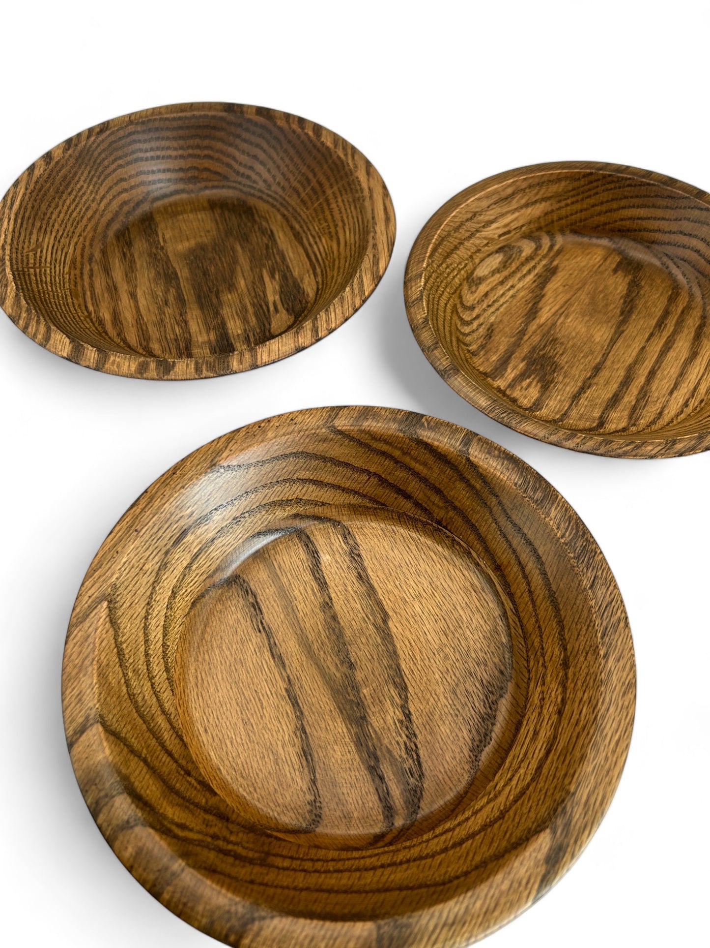 Vintage Walnut Wooden Large Serving Bowl With Six Bowls and Salad Tongs