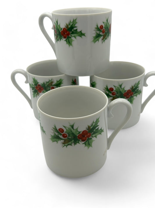 Painted Holly Berry Christmas Mugs