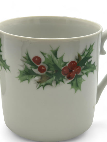 White Hand Painted Holly Berry Christmas Mugs