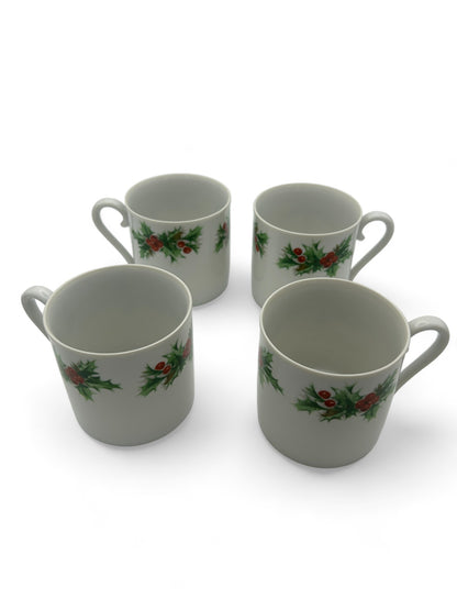 White Hand Painted Holly Berry Christmas Mugs