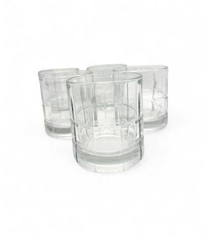 Hinson Vintage Interiors set of five clear glass Anchor Hocking Tartan old fashioned glasses with weighted bases.