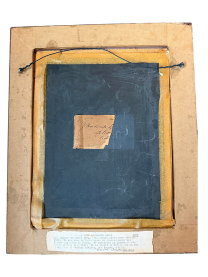 Back view of Hinson Vintage Interiors antique oval portrait paintings showing paper backing and artist provenance label