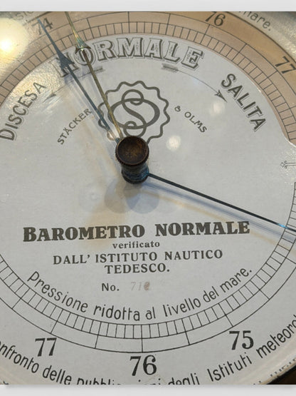 Hinson Vintage Interiors vintage Italian Barometro Normale aneroid barometer with brass bezel and white dial