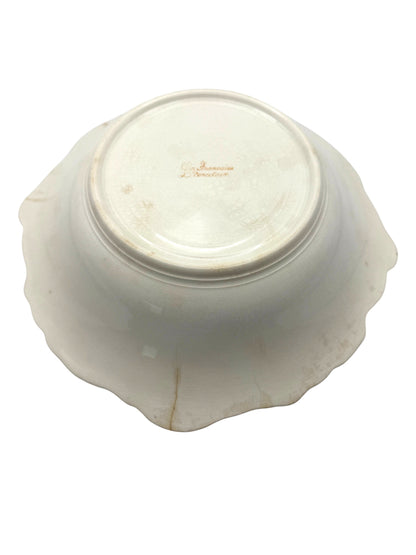 Hinson Vintage Interiors antique La Francaise porcelain bowl base with maker mark and scalloped edge