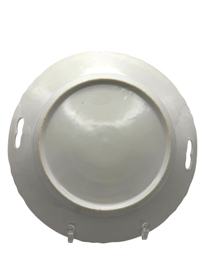 Hinson Vintage Interiors porcelain cake plate underside showing the smooth white base and integrated side handles.