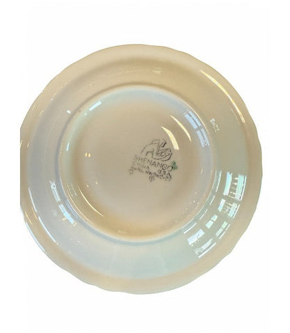 Hinson Vintage Interiors Shenango China dinnerware underside showing the maker mark and scalloped edge detail