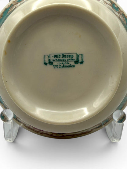 Hinson Vintage Interiors Syracuse China Old Ivory maker mark on the base of a vintage Romance Green soup bowl